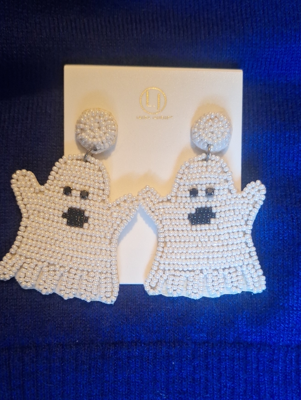 Laura Janelle White Beaded Ghost Drop Earrings